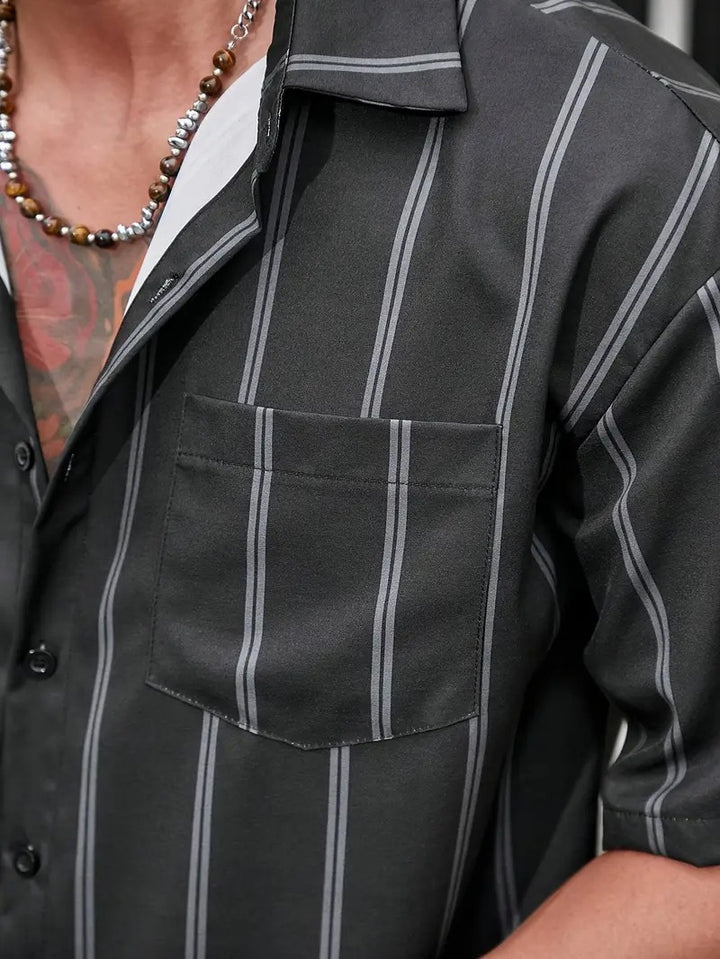 Men's Striped Shirt and Elastic Waist Pants Set