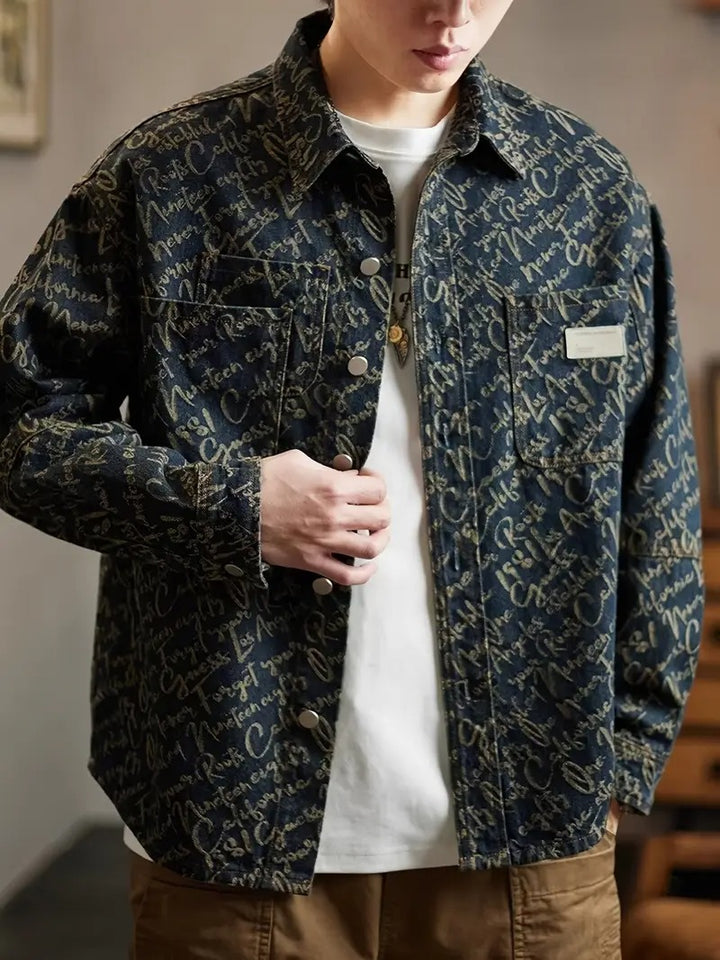 Men's Text Print Button-Down Shirt