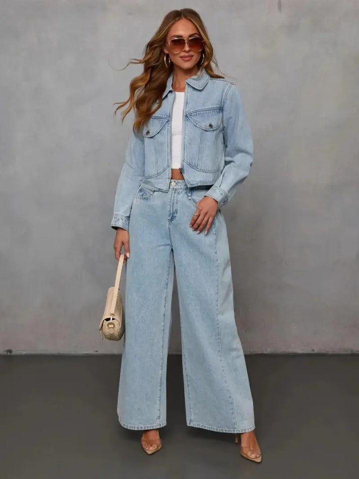 Women's Light Wash Denim Jacket and Jeans Set